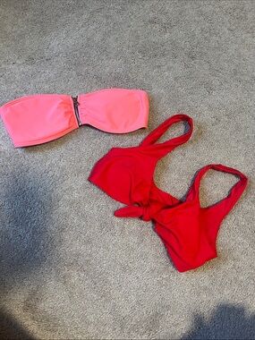 Women Pink and Red Bikini Tops - both size small